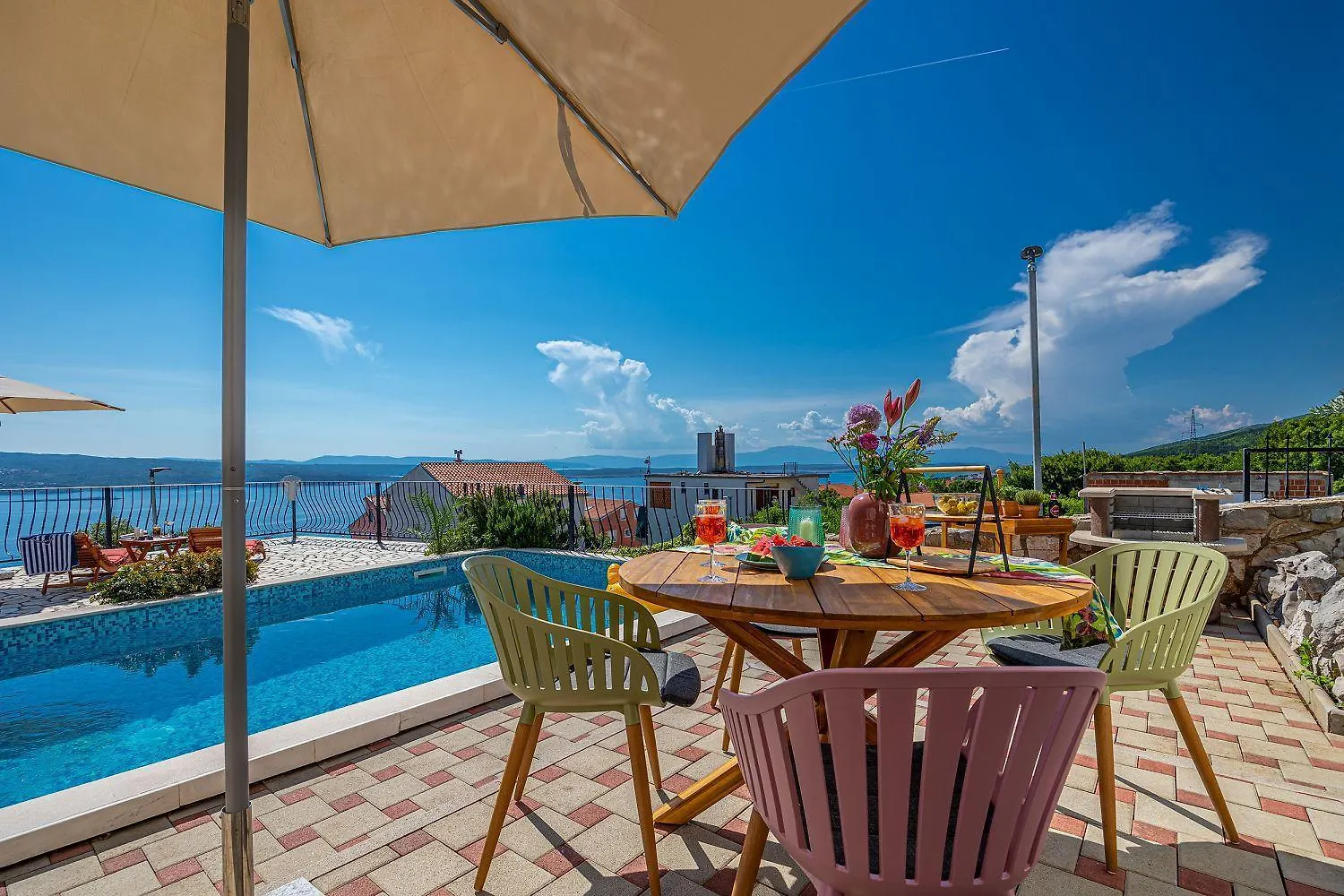 Mediterranes Apartment Mit Meerblick, Privatpool, Bbq, Garage, Waschmaschine Crikvenica